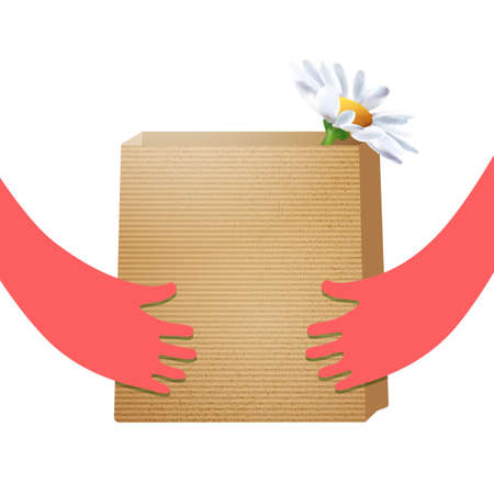 Craft paper package hold in hands isolated on white.のイラスト素材