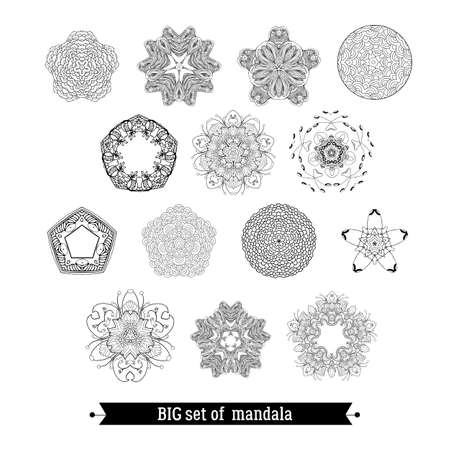 Set of ethnic ornamental floral detailed pattern. Hand drawn mandalas. Orient traditional background. Lace circular ornaments.  Ethnic, Indian, Islamic, Asian, Arabic cultyre vector illustration.のイラスト素材