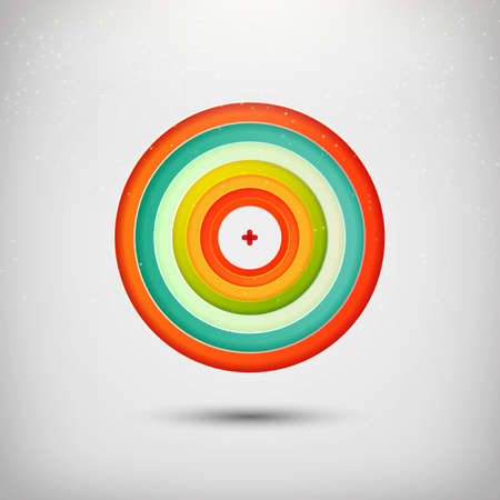 Colorful target for season business offers. Many colors target with plus center. Fun goal symbol. Spring and summer target icon illustration.のイラスト素材