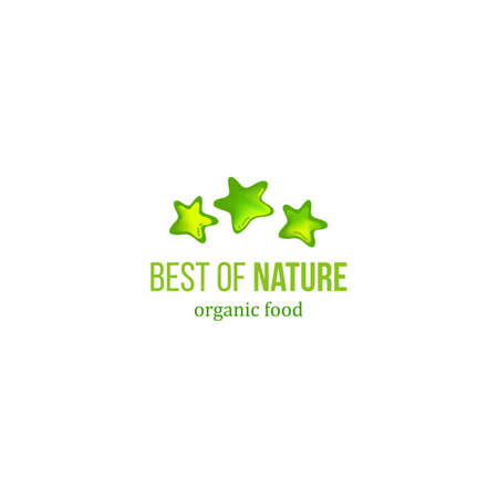 ?ector natural organic food hand drawn sign in green color. Sketchy green eco friendly stars emblem. Best of nature product Icon, badge, label, icon, idea. Natural food Iconのイラスト素材