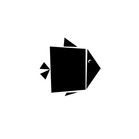 Abstract Fish minimalistic Icon design. Flat black at white vector icon. Modern flat fish Icon. Geometric concept for seafish identity. Fish food mark concept. Fish Icon symbol.のイラスト素材
