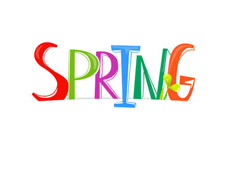 Spring hand lettering quote with sprout decor. Hand painted youth style lettering. Hand drawn Spring word typography for your designs: t-shirts, bags, for posters, invitations, cards, etc.のイラスト素材