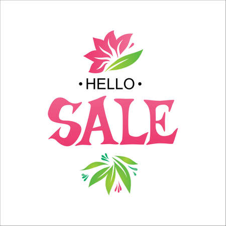 Hello Sale tag with abstract summer floral elements.のイラスト素材