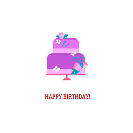 Birthday sweet cake flat vector illustartion for bakery poster and identity.