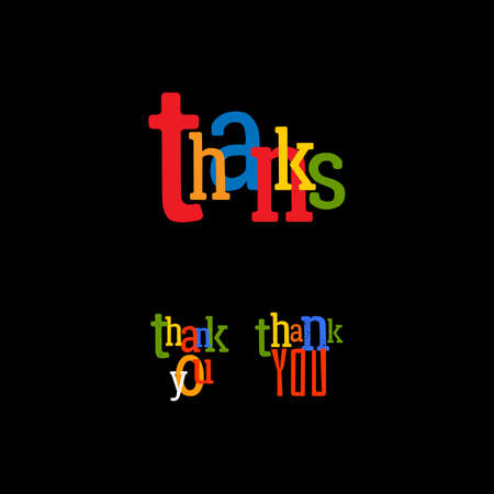 Thank you typography vector illustration. Colorful Text thank you set labels isolated on black backgroundのイラスト素材
