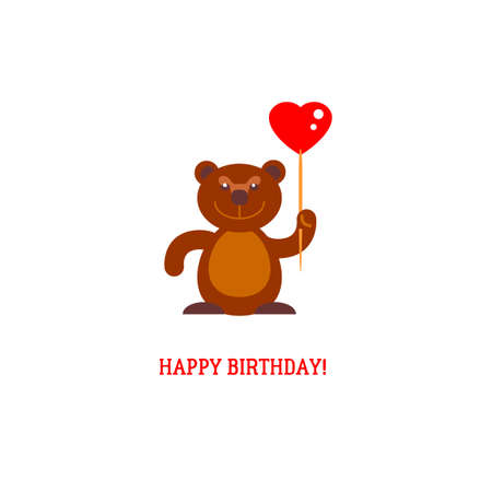 Vector illustration with flat style cute bear and heart Balloon. Happy Birthday romantic illustration. Greeting cardのイラスト素材