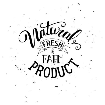 Creative typographic label with the lettering isolated on white background. Natural farm fresh product logo for health food marcet. Sketch Vector illustrationのイラスト素材