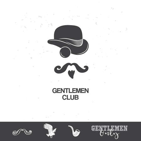 Vintage gentlemen club logo, gentleman label, design elements for your projects, cards, invitation. Classic illustration with men only icons set. ol-fashioned look styleのイラスト素材