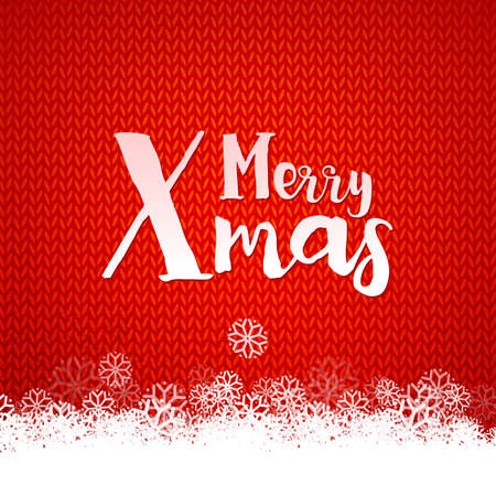 Merry Xmas typography on red kniting background with snowflakes decor.のイラスト素材