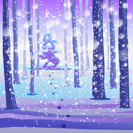 Winter forest background with Christmas tree and snow.のイラスト素材