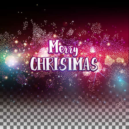 Abstract lights transparent background with Merry christmas text greetings. Abstract illustration with many lights and dots. Modern decoration for holidays design.のイラスト素材