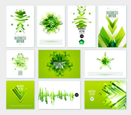 Business Abstract Green Template Background. Brochure, annual report, magazine templates. Set of modern green corporate designs. polygonal design.のイラスト素材