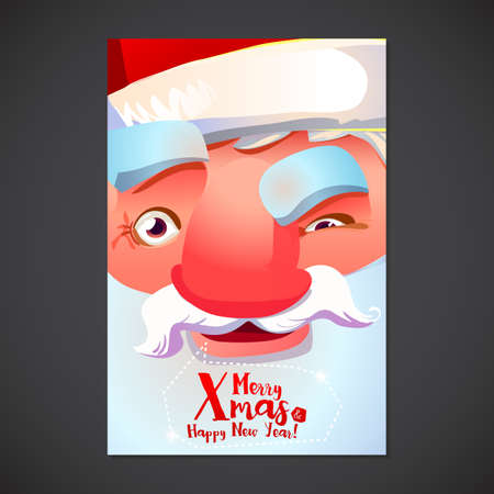 Christmas Typography card with Santa Claus smlie face. Merry Xmas and Happy New year greeting poster. Cute Holidays background.のイラスト素材