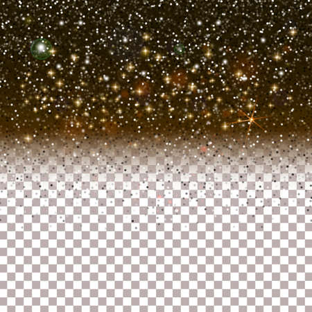 Confetti Glitters. Vector Festive Illustration of Falling Shiny Particles on dark background. Sparkling Texture Isolated on Transparent Checkered Background. Holiday Decorative Tinsel Elementのイラスト素材