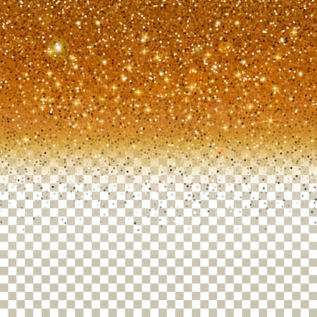 Confetti Glitters. Vector Festive Illustration of Falling Shiny Particles on Golden background. Sparkling Texture Isolated on Transparent Checkered Background. Holiday Decorative Tinsel Element for Designのイラスト素材