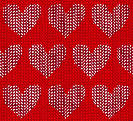 White knitted hearts on red