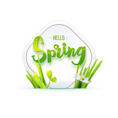 Paper tag with green grassのイラスト素材