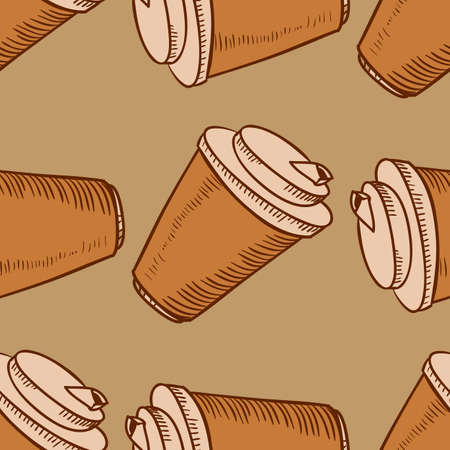 Hand drawn cups of coffee seamlessのイラスト素材