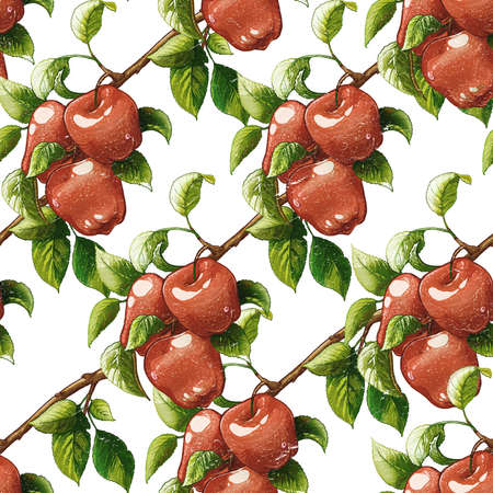 Vintage Red apples seamless patternの写真素材