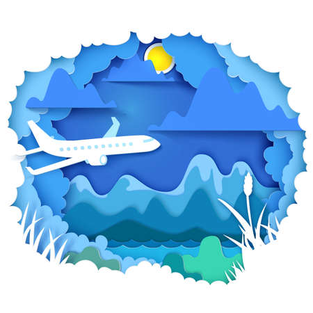 Airplane travel paper art conceptのイラスト素材