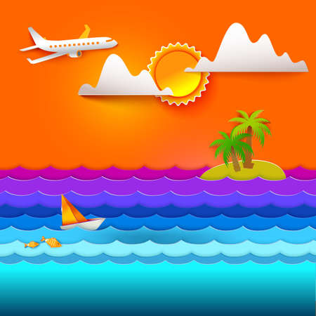 Tropic paper cut backgroundのイラスト素材