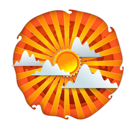 Sun and clouds paper cutのイラスト素材