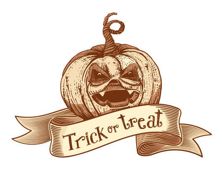 Trick or treat retro pumpkin sketchのイラスト素材