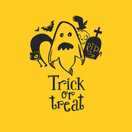Ghost with friends and Trick or Treatのイラスト素材