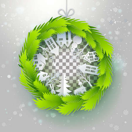 Green paper wreath with outdoors.のイラスト素材