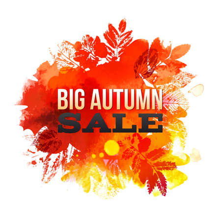 Big autumn Sale with watercolor leavesのイラスト素材