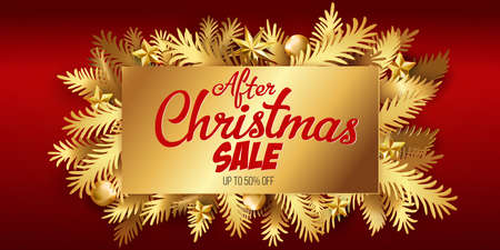 After Christmas sale banner with golden paper art.のイラスト素材