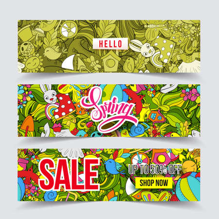 Cartoon Spring Sale banner setのイラスト素材