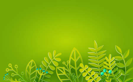 Green banner with green leavesのイラスト素材