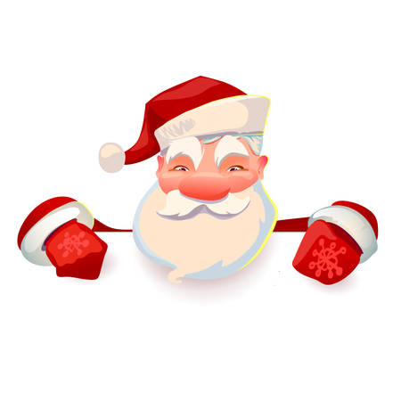 Santa Claus character holding white paper place for your text. Holidays concept. Cartoon style. Vector illustration.のイラスト素材