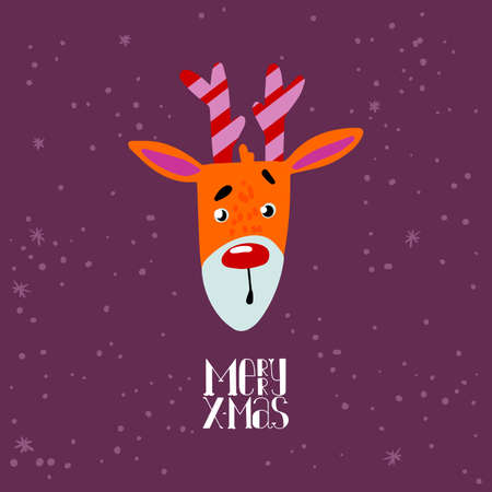 Cute Deer cartoon for Merry Christmas greeting card, Vector illustrationのイラスト素材