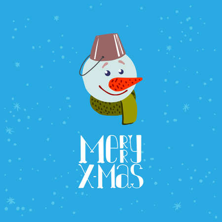 Cute Snowman cartoon for Merry Christmas greeting card, Vector illustrationのイラスト素材