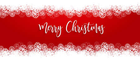 Snow clouds in the sky on red Holidays backdrop for Merry Christmas acalligraphy greetings, winter border for your design. Vector illustration for web and print bannerのイラスト素材