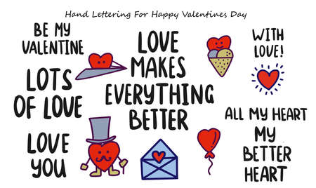 Valentines Day hand Lettering setのイラスト素材