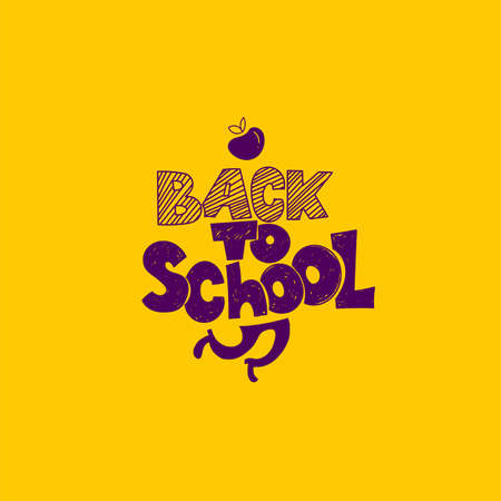 Back to School with apple symbol and running legs. Vector hand drawn doodle illustration. Hand lettering and ink drawingsのイラスト素材