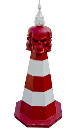 Art skull traffic cone at Wat Rongkhun, Chiangrai, Thailandの写真素材