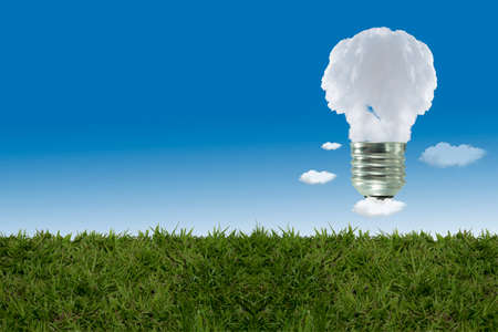 Lamp made of clouds. Ecology conception.Blue sky.の写真素材