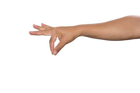 Closeup of male hand pointing. Isolated on white background