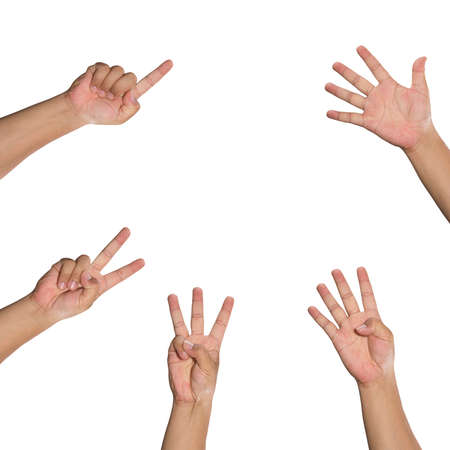 One to five fingers count signs isolated over white backgroundの写真素材