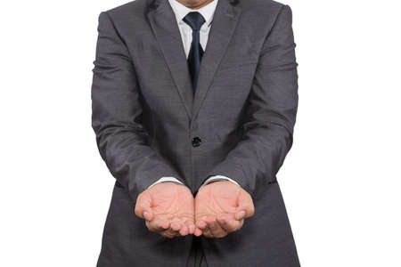 Open hand of business man on white backgroundsの写真素材