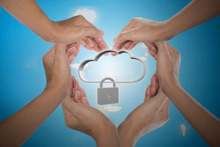 Protect cloud information data concept. Security and safety of cloud computing