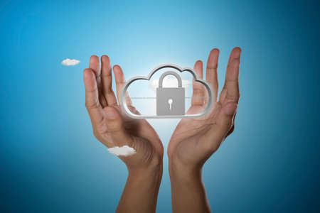 Protect cloud information data concept. Security and safety of cloud computing