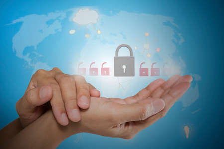 Protect cloud information data concept. Security and safety of cloud computing