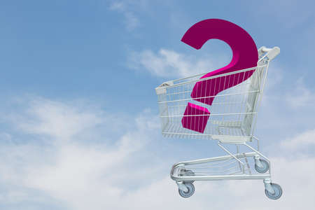 Shopping cart with question on clouds and blue skyの写真素材