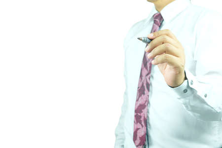 Business man holding a pen isolated on white background