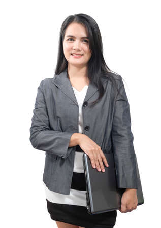 Young Asian pretty business woman holding laptop.のeditorial素材